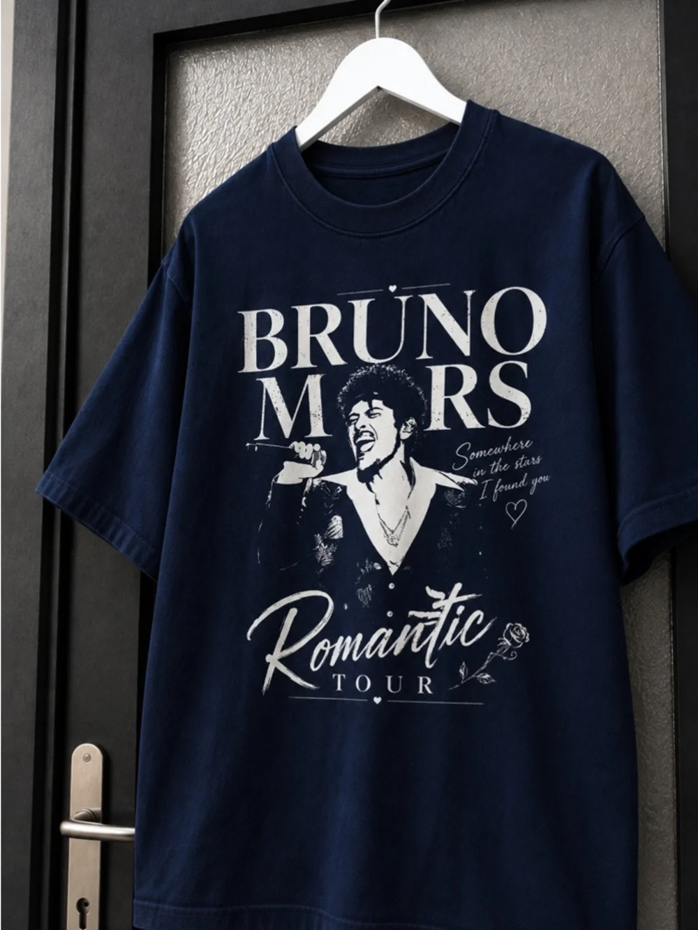 Bruno Mars Romantic Tour 2026 Somewhere in the Star Navy Graphic T-Shirt